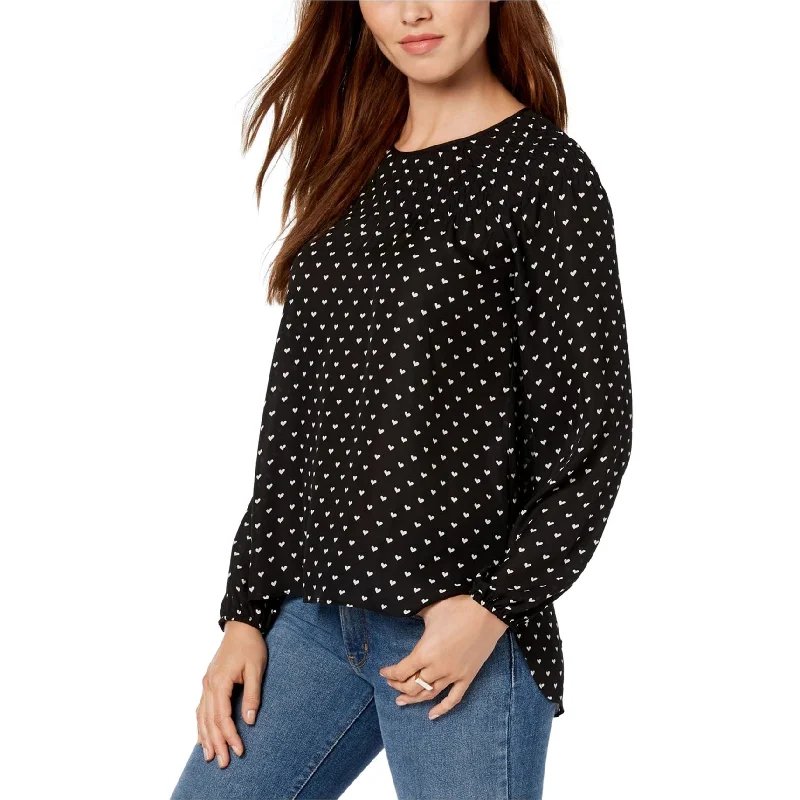 Maison Jules Womens Heart-Print Pullover Blouse