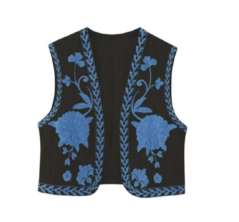 Sable Blooms Boho Floral Embroidered Vest