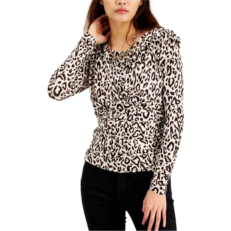 I-N-C Womens Animal Print Pullover Blouse, Brown, Large