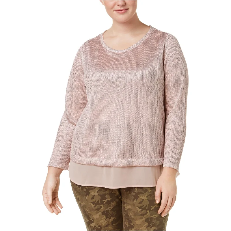 I-N-C Womens Layered Look Metallic Knit Pullover Sweater, Pink, 3X