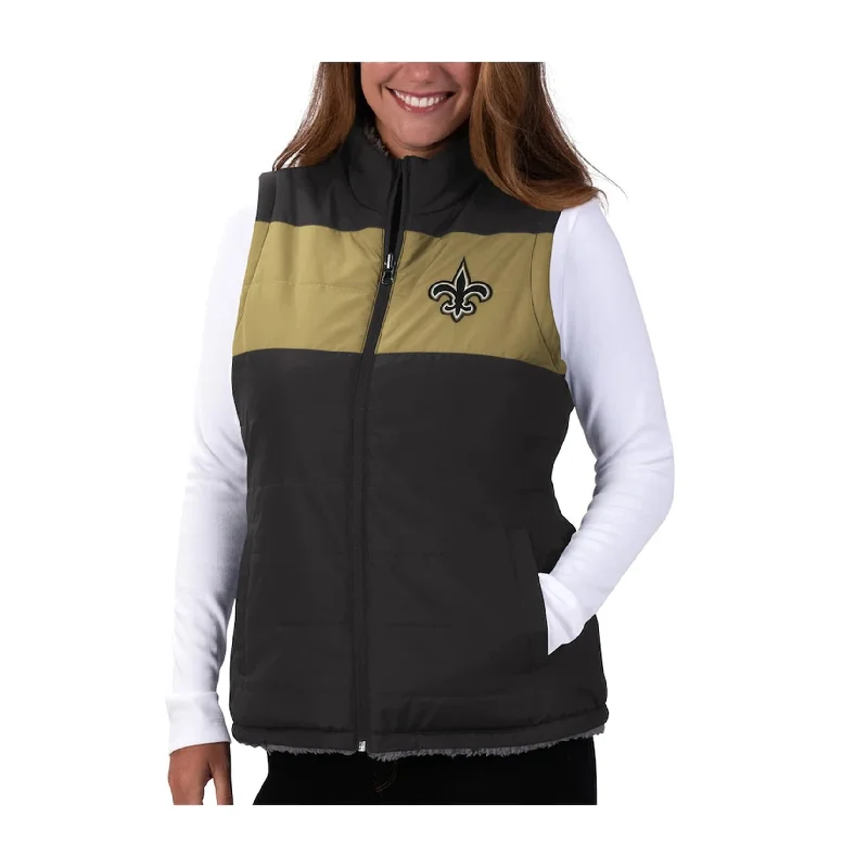 G-III Sports Womens Saints Reversible Outerwear Vest, Black, XX-Large