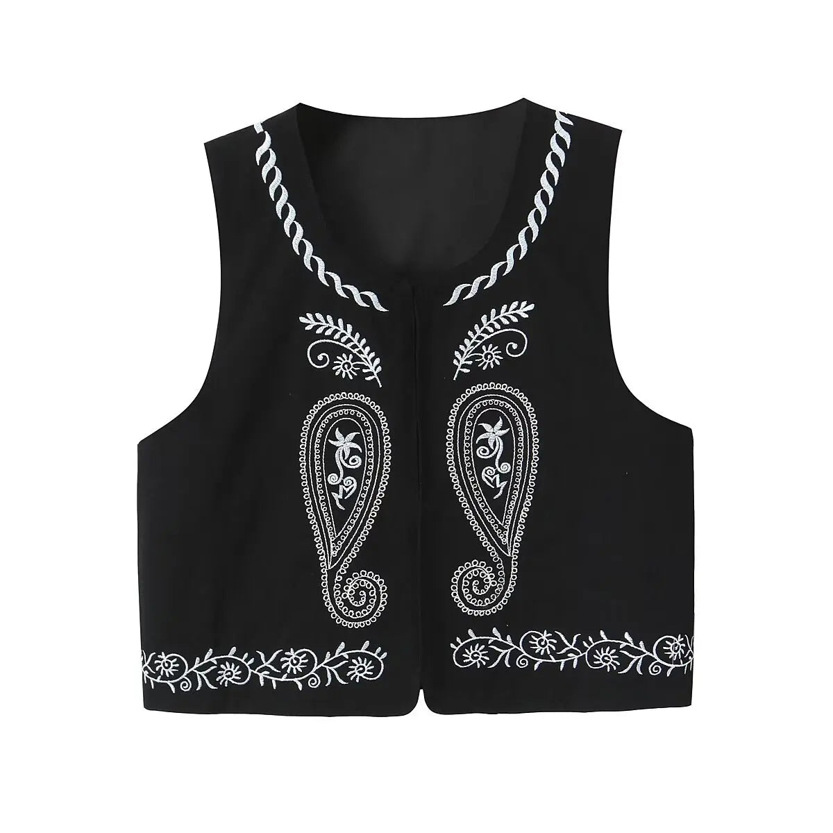 Black Paisley Boho Floral Embroidered Vest