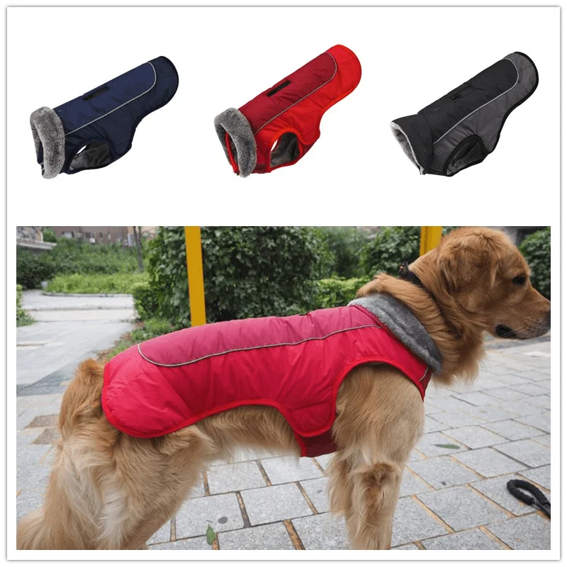 Winter Waterproof Dog Clothes Dog Jacket Vest Pet Warm Padded Coat Fur Collar