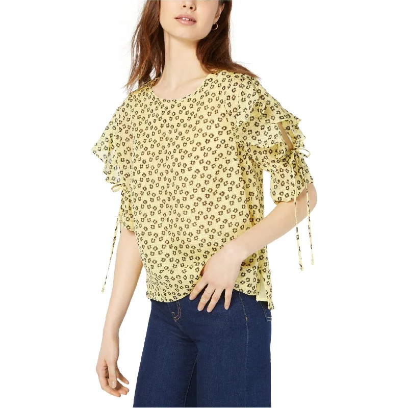 1.STATE Womens Flower Etching Pullover Blouse, Yellow, Small