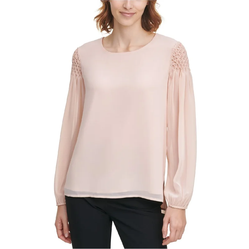 Calvin Klein Womens Solid Pullover Blouse, Pink, Small