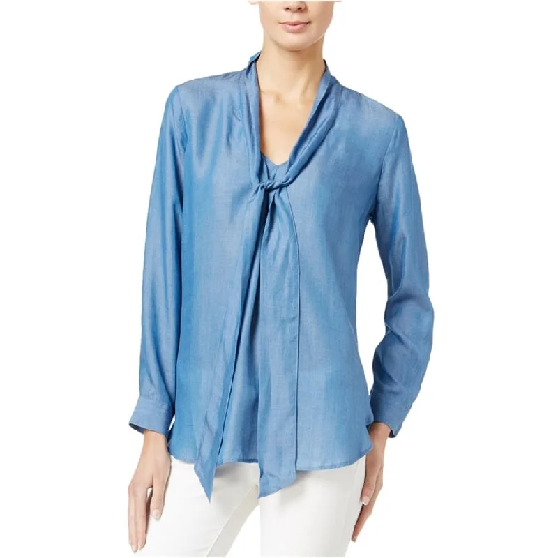 maison Jules Womens Denim Sailor-Neck Pullover Blouse, Blue, Small