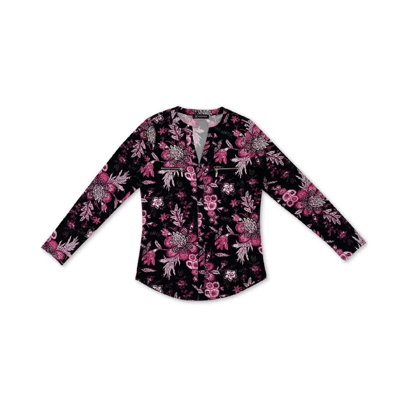 I-N-C Womens Floral Pullover Blouse, Black, Large