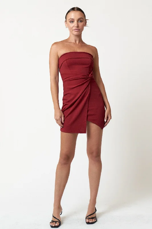 Short Strapless Twisted Front Bodycon Dress Sale