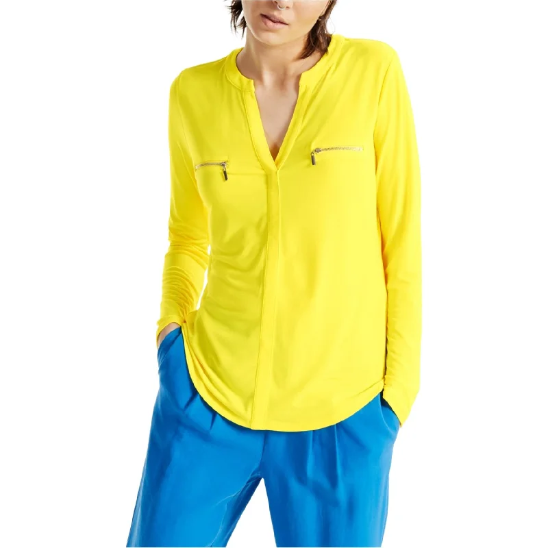 I-N-C Womens Zip Pockets Pullover Blouse, Yellow, Small