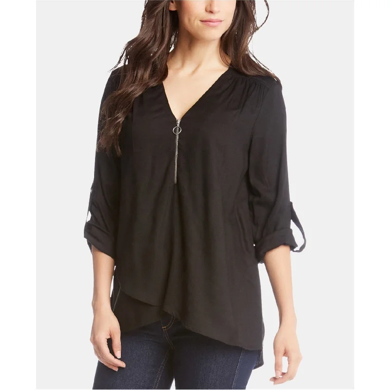 Karen Kane Womens Crossover-Hem Pullover Blouse, Black, X-Small