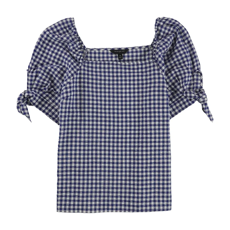 Banana Republic Womens Checkered Tie Sleeve Pullover Blouse, Blue, Medium