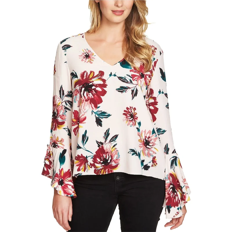 1.STATE Womens Printed Cascade-Sleeve Pullover Blouse, Pink, X-Small