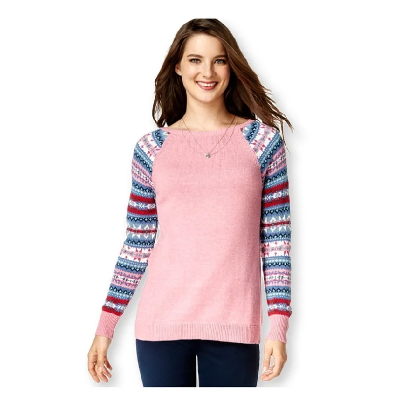 American Living Womens Fair-Isle Sleeves Pullover Sweater, Pink, XX-Large