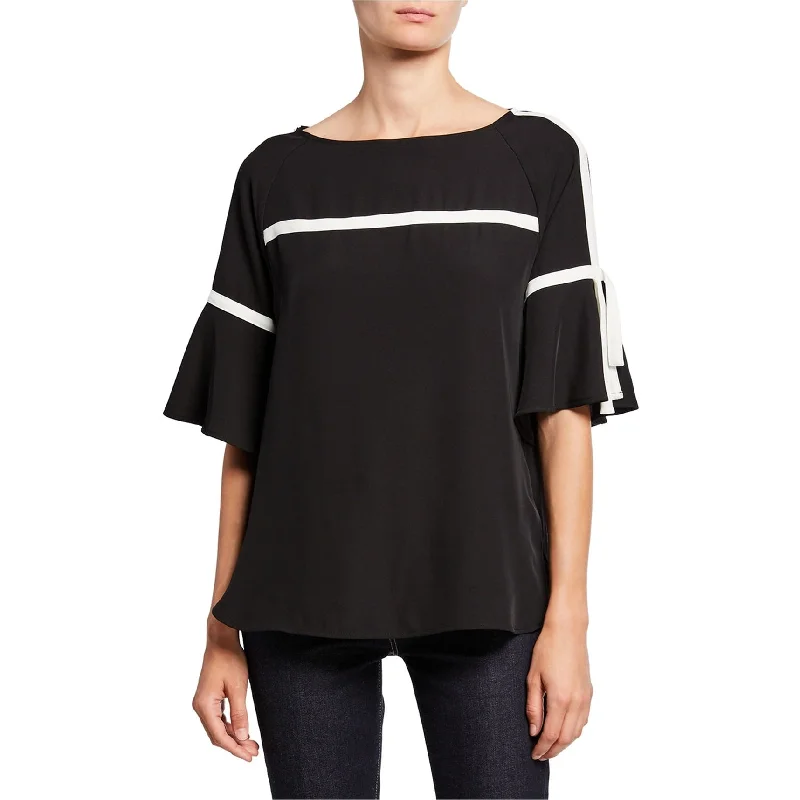 Calvin Klein Womens Contrast Trim Pullover Blouse, Black, Small