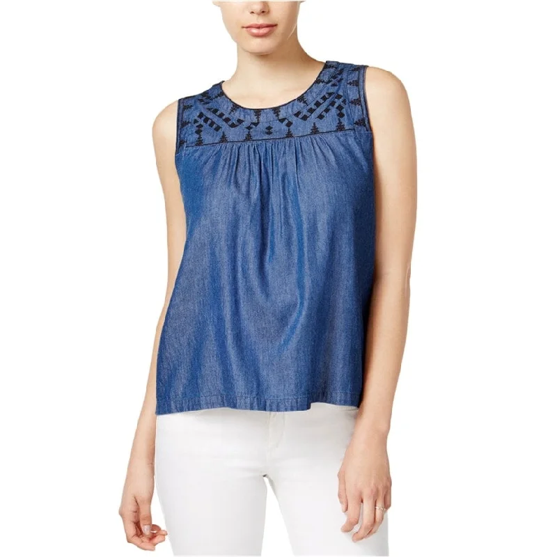 Maison Jules Womens Embroidered Pullover Blouse