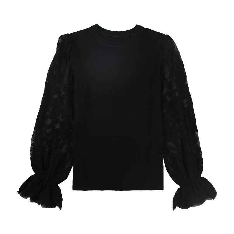 Elie Tahari Womens Hamani Lace Sleeve Pullover Blouse, Black, Small