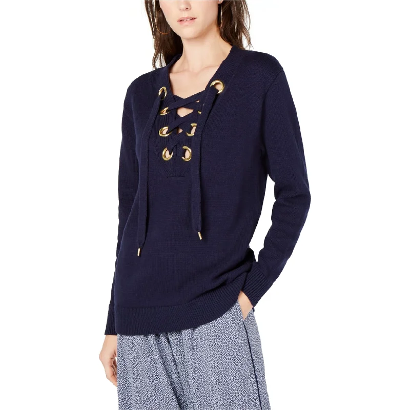 Michael Kors Womens Lace Up Pullover Sweater, Blue, XX-Small