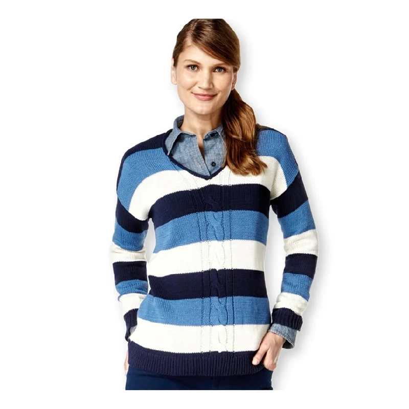 American Living Womens Striped LS Pullover Sweater, Blue, XX-Large