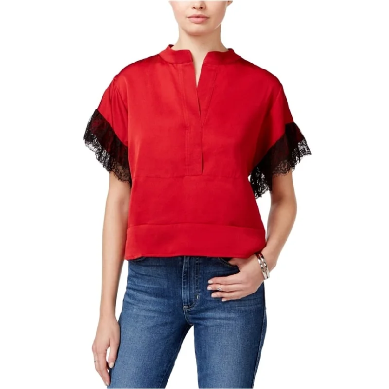 GUESS Womens Yori Pullover Blouse, Red, X-Small