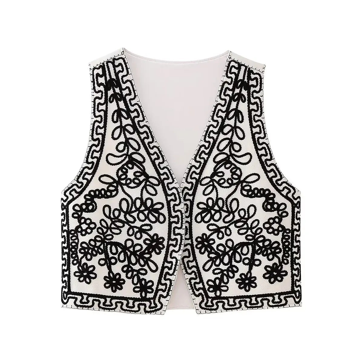 Black Bloom Boho Floral Embroidered Vest