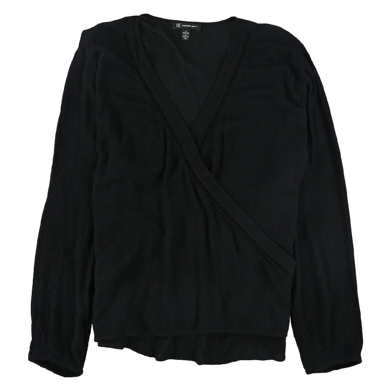 I-N-C Womens Faux Wrap Pullover Blouse, Black, X-Large