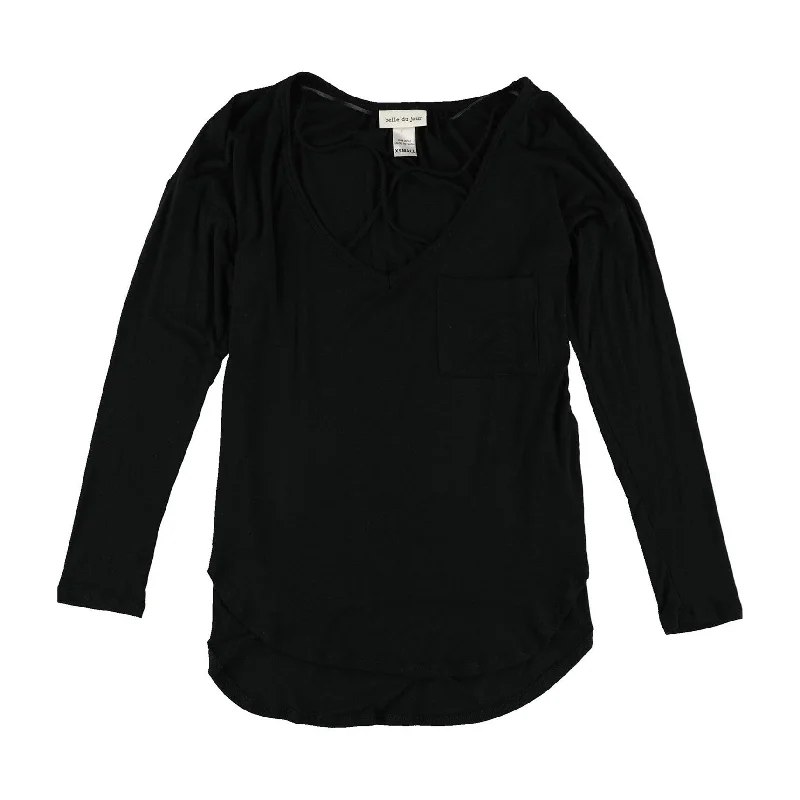 Belle du Jour Womens Crisscross Pullover Blouse, Black, X-Small