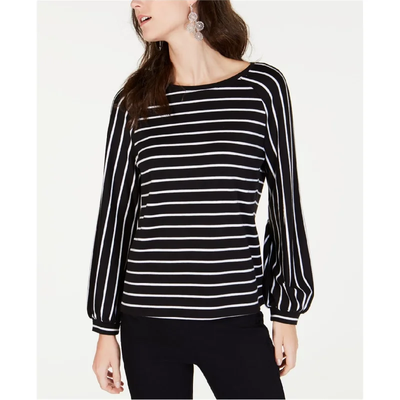 I-N-C Womens Striped Boat Neck Pullover Blouse, Black, X-Large