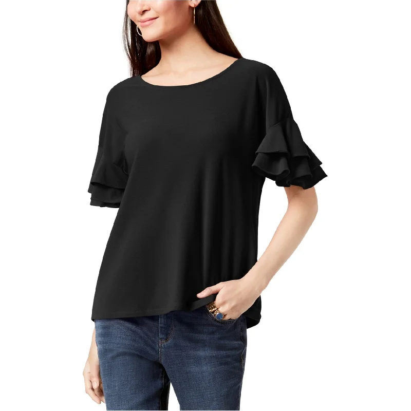 I-N-C Womens Ruffled-Sleeve Pullover Blouse, Black, X-Large