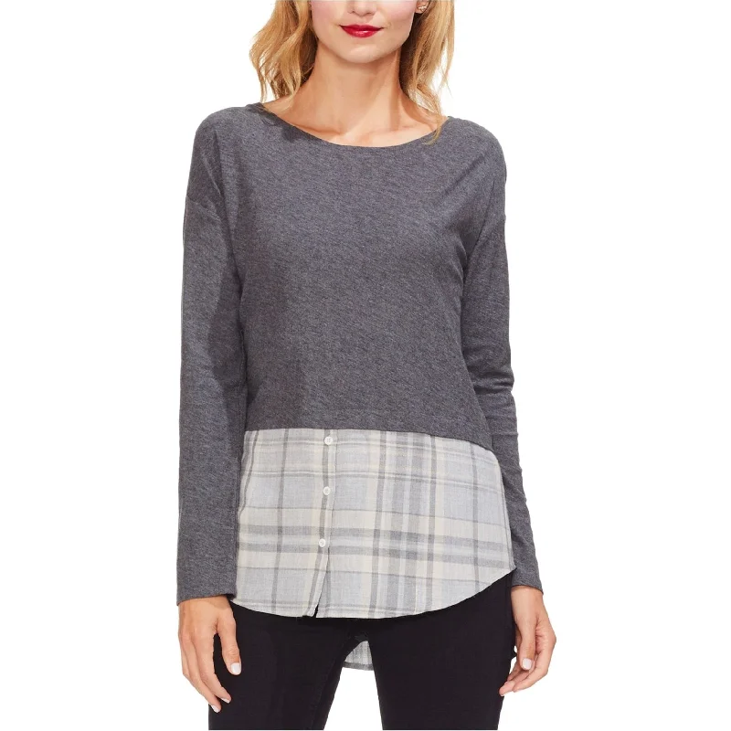 Vince Camuto Womens Layered Look Pullover Blouse, Grey, Large