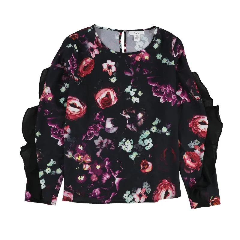 Bar Iii Womens Ruffled Floral Pullover Blouse