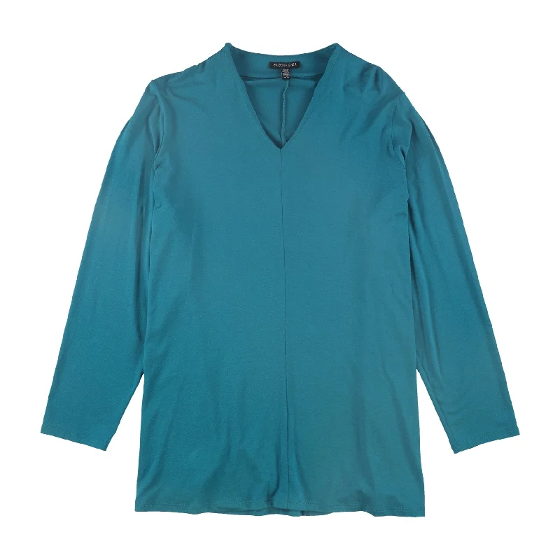 Eileen Fisher Womens V-Neck Pullover Blouse, Blue, X-Small