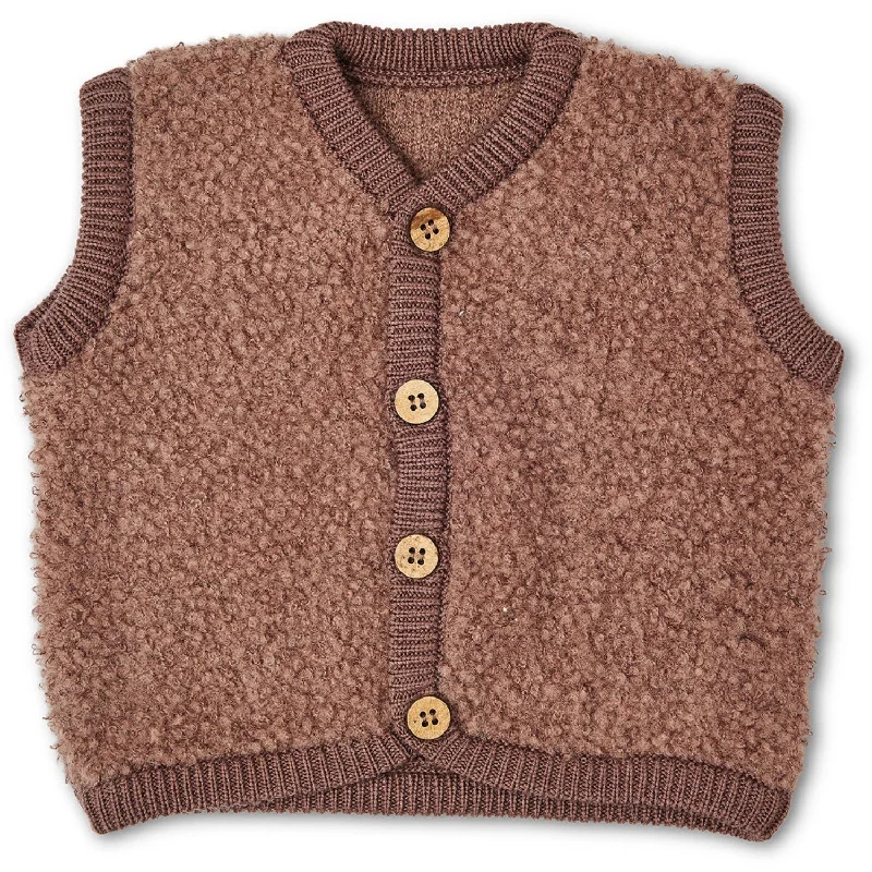 Smallstuff Rose Brown Vest Bouclé Merino Wool With Buttons