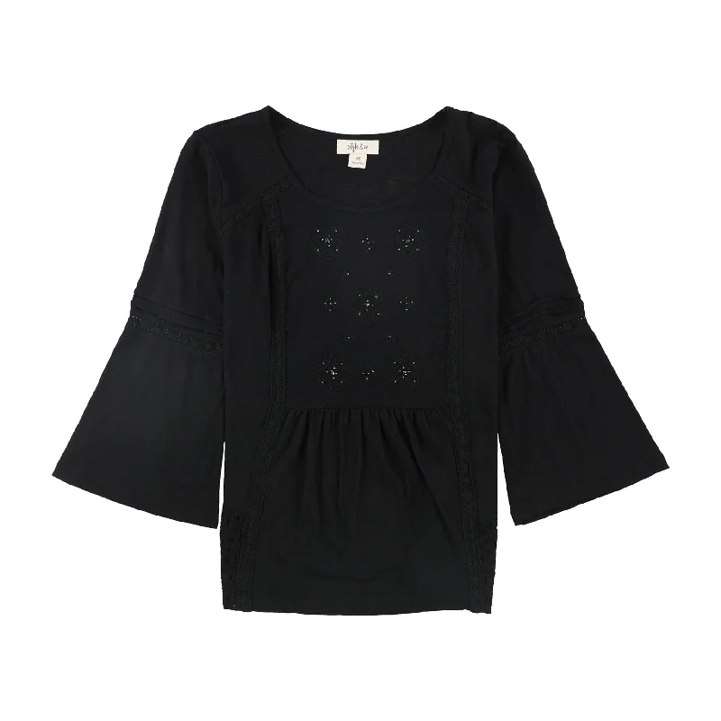 Style & Co. Womens Eyelet-Trim Pullover Blouse, Black, X-Small