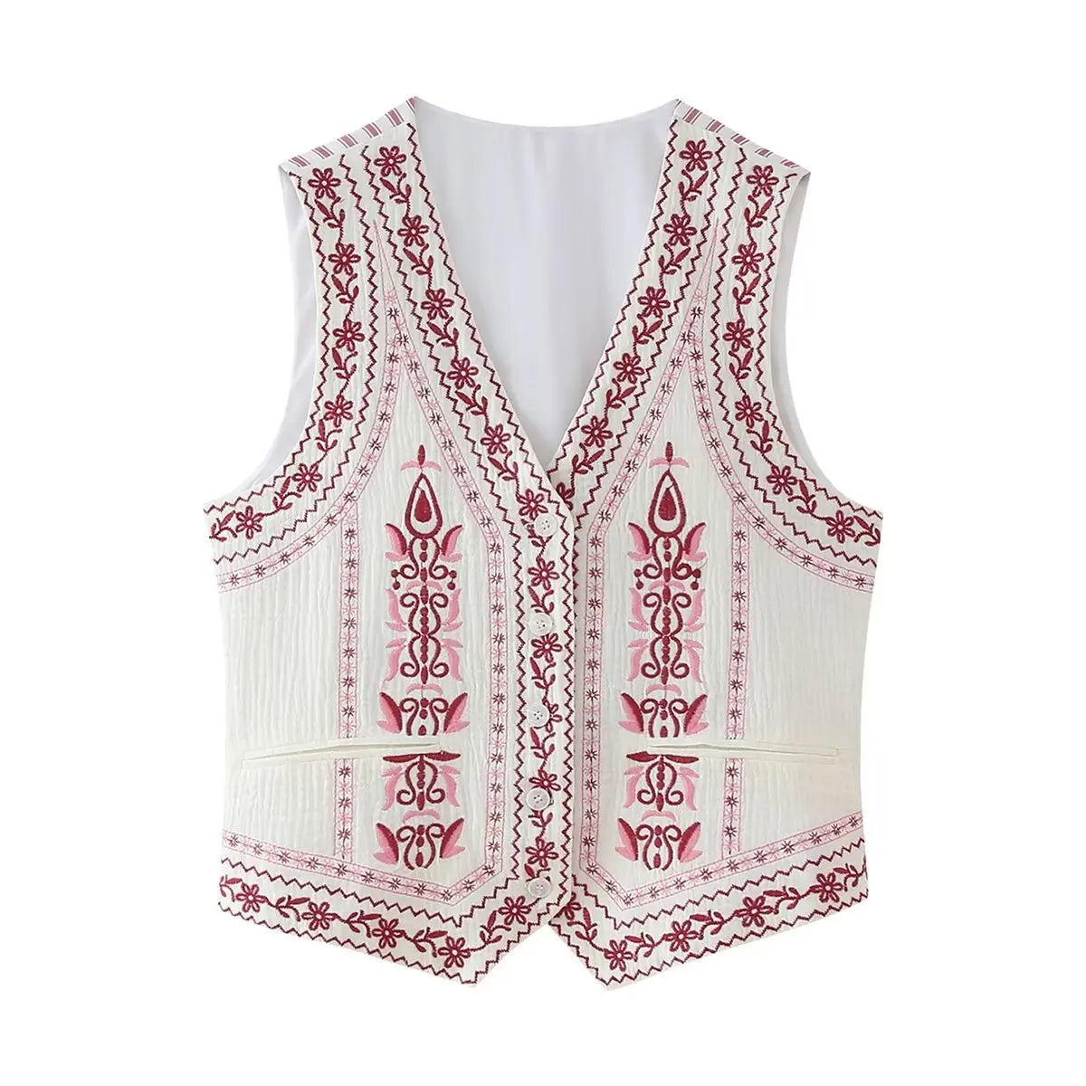 Daisy Blooms Boho Floral Embroidered Vest