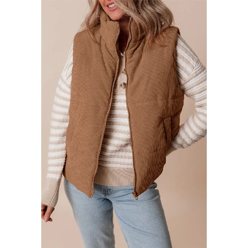 Natalia Corduroy Zipped Puffer Vest