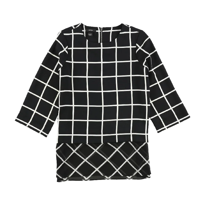 Alfani Womens Geometric Pullover Blouse, Black, 4