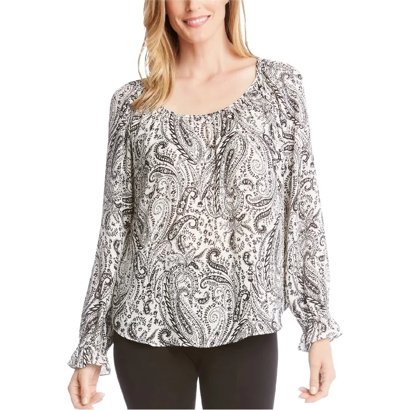 Karen Kane Womens Paisley Pullover Blouse, Black, Large