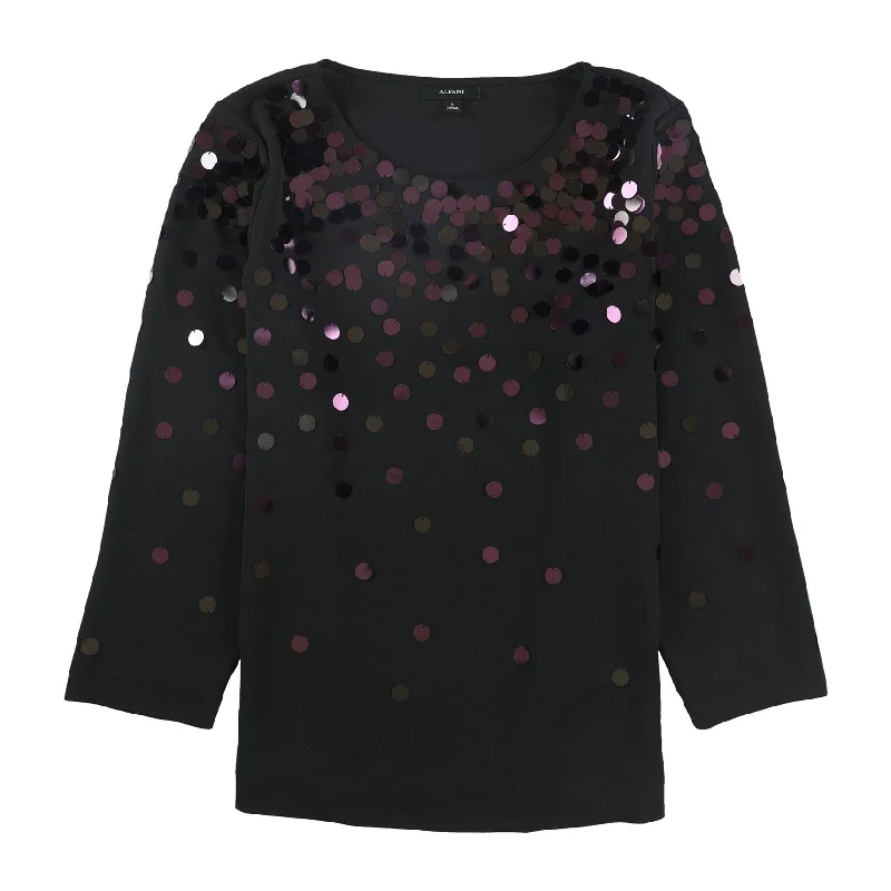 Alfani Womens Sequined Pullover Blouse, Black, Large