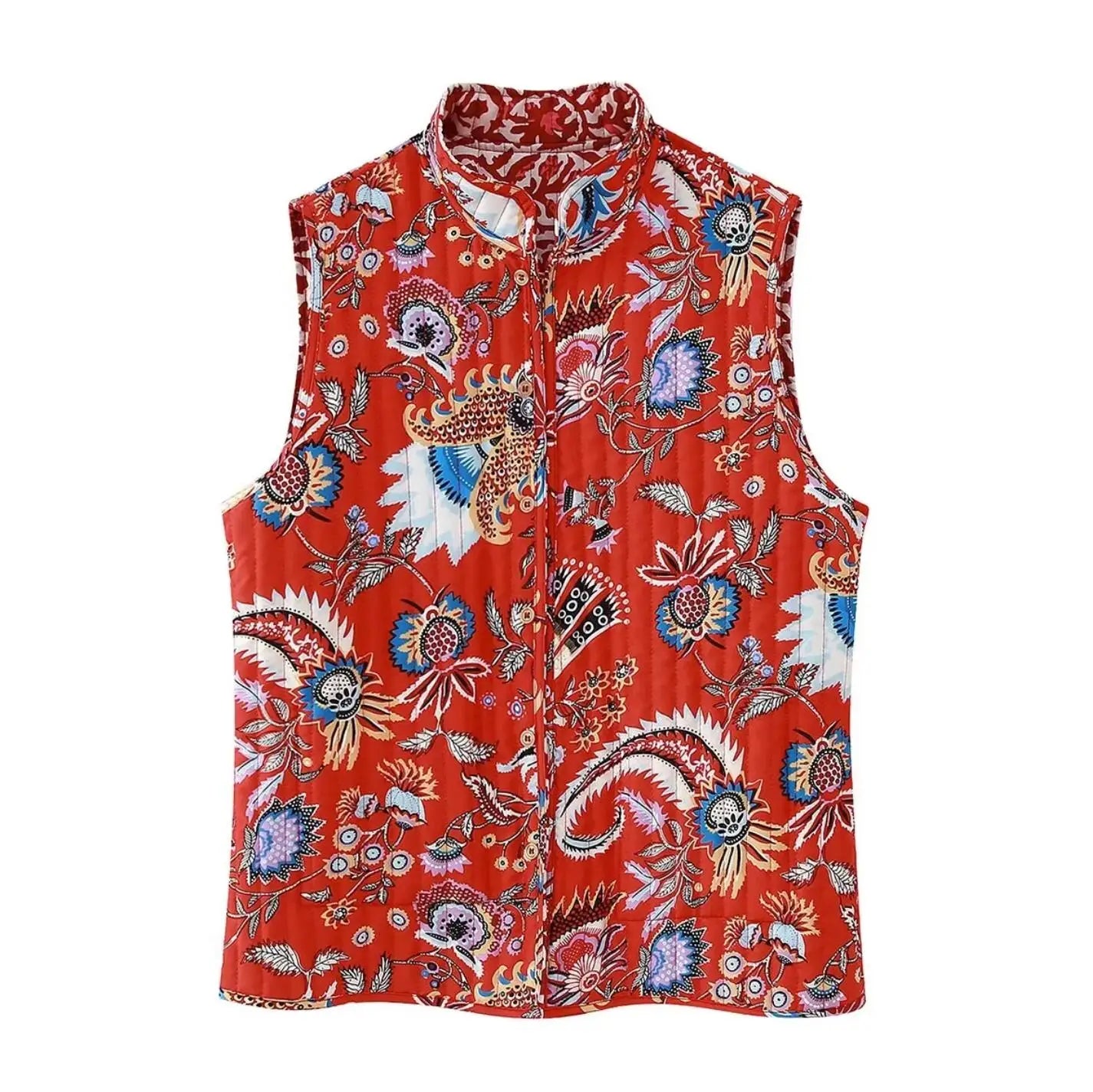 Red Reversible Boho Floral Vest