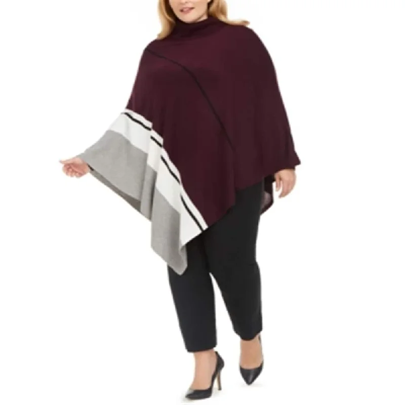 Calvin Klein Women's Asymmetric Color Block Poncho Sweater Red Size 2X-3X