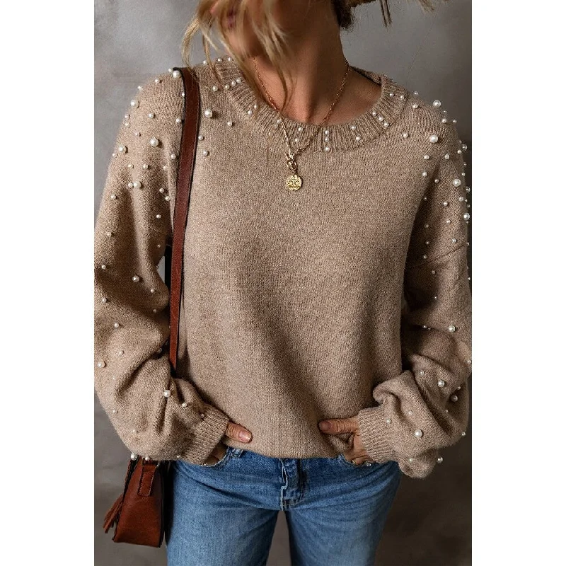 Elliot Pearled Drop Shoulder Round Neck Sweater