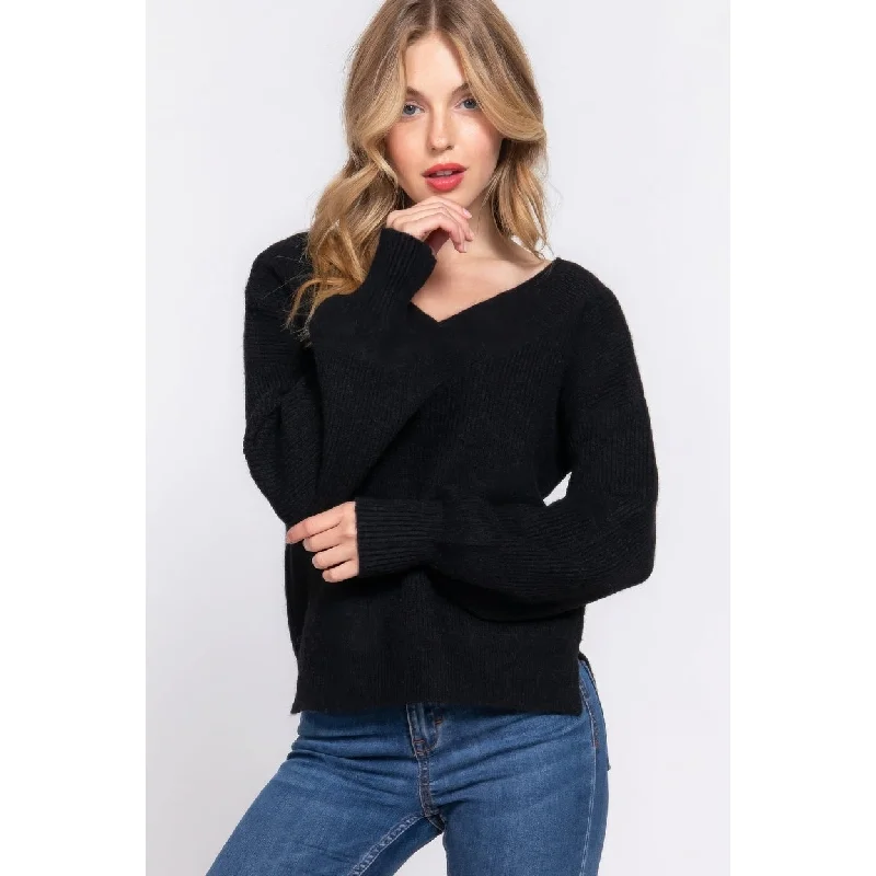 Long Slv Double VNeck Sweater