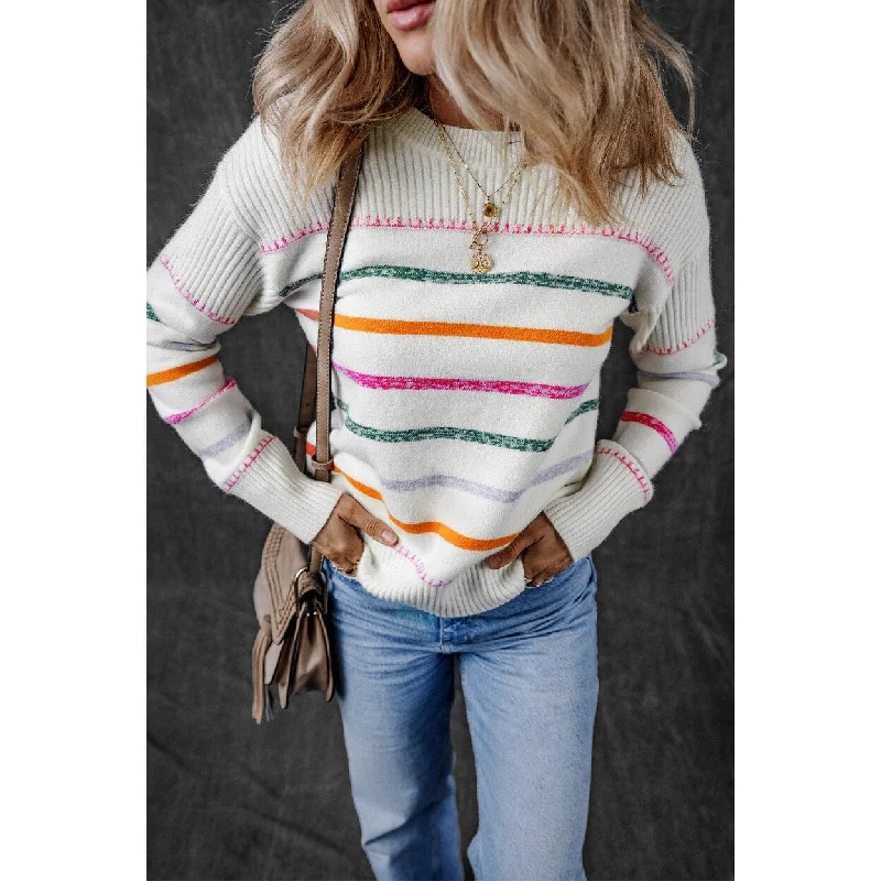 Sophia Striped Ribbed Trim Sweater