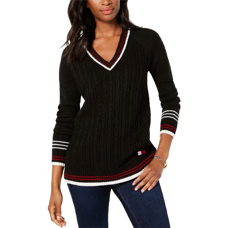 Tommy Hilfiger Womens Cable Knit Sweater, Black, Small