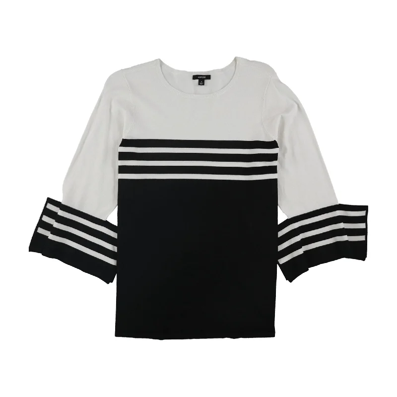 Alfani Womens Stripe Colorblock Knit Sweater, Black, 0X