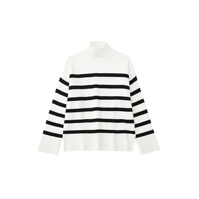 Black And White Striped Knitted Sweater