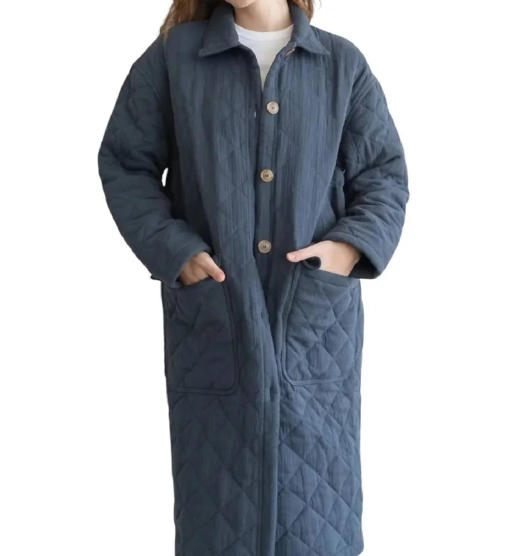 Marnie Quilted Trench Coat In Navy