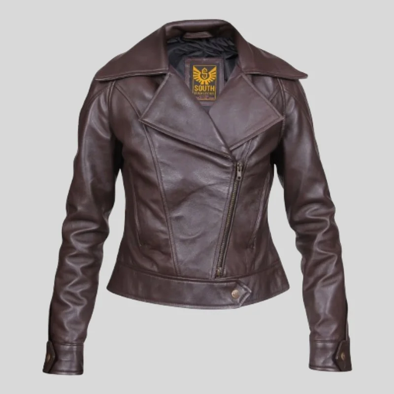 Women Brown Designer Biker Motorcycle Leather Jacket