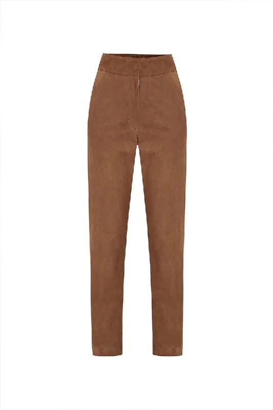 Alma Women's Straight-Leg Suede Leather Trousers