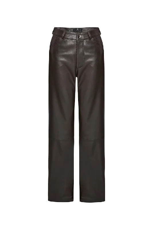 Daisy Women's Wide Leg Nappa Leather Pants - Dark Chocolate